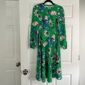 Green Floral Long Sleeve Midi Dress